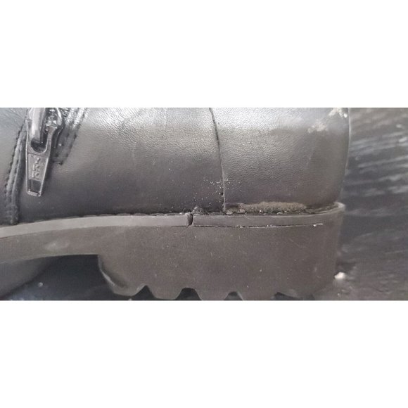 Black Riding Biker Boots Women 7 M Leather Tall Zip Buckle Accent Block Heel - Picture 11 of 11